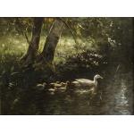 Peisaj cu familie de rate pe râu - Constant David Ludovic Artz
