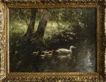 Peisaj cu familie de rate pe râu - Constant David Ludovic Artz - imagine 2