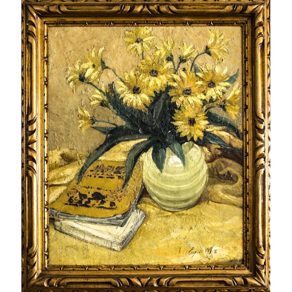 Natură statică cu flori si cărti - Eugene Nys - imagine 2