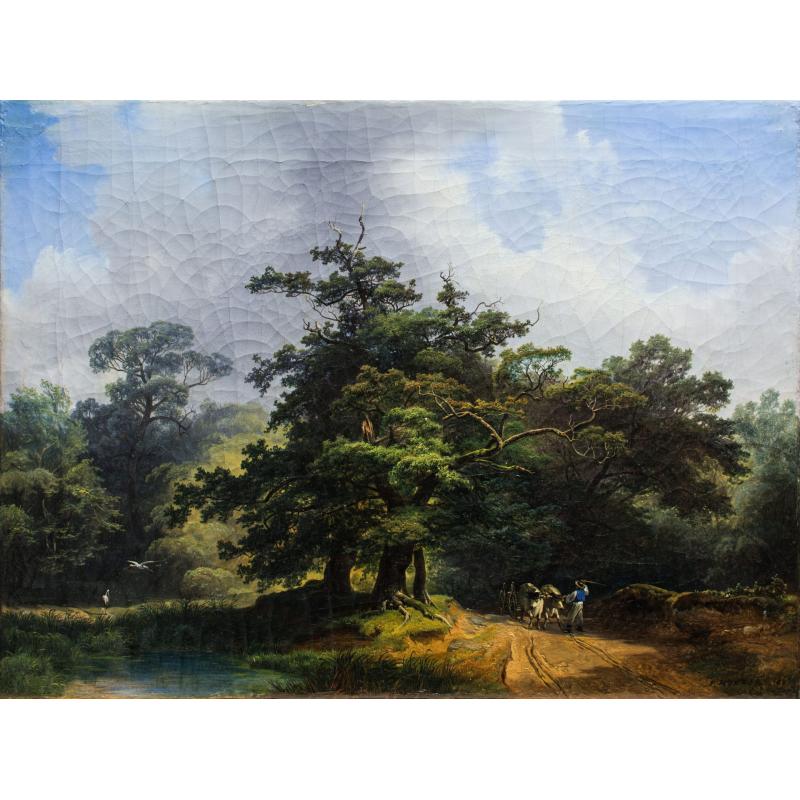 Peisaj idilic și car cu boi- Joseph Holzer