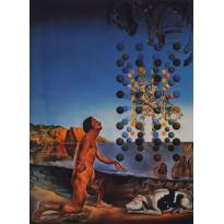 Dali, nud, încântat în contemplarea a cinci corpuri regulate metamorfozate în corpusculi, în care apare brusc „Leda”, cromozomatizată de chipul lui Leona - Salvador Dali