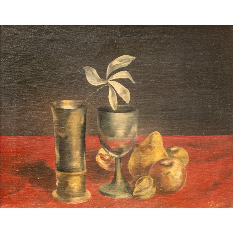 Natură statică cu față de masă roșie - Zamfir Dumitrescu