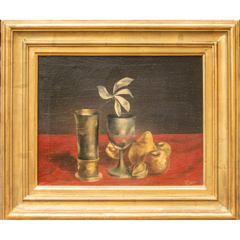 Natură statică cu față de masă roșie - Zamfir Dumitrescu