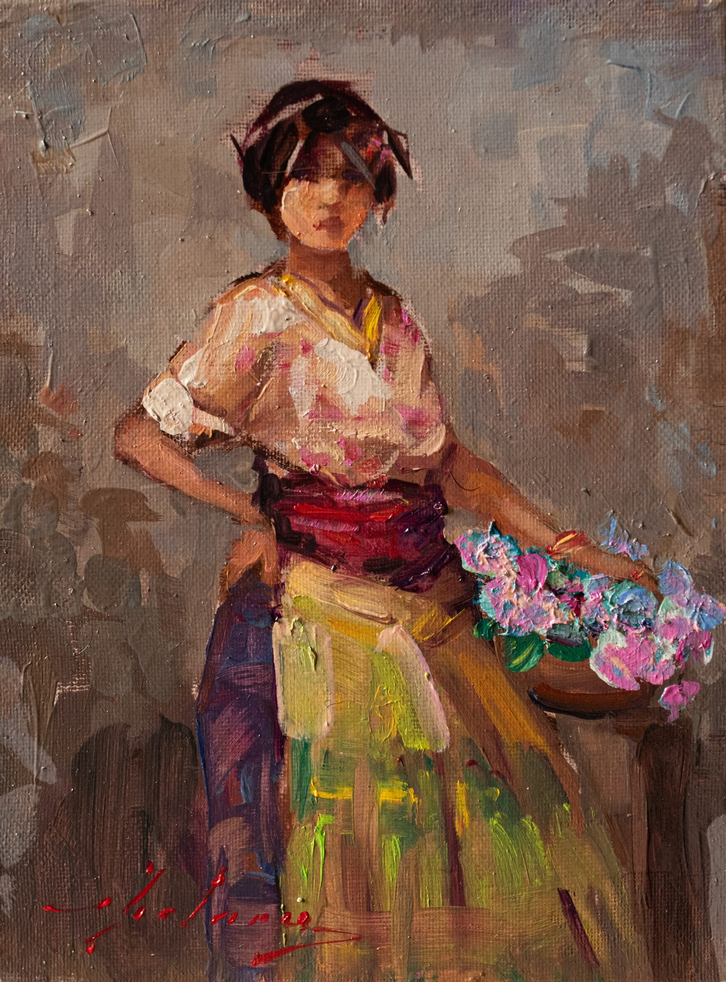 Tânără cu flori - Tiberiu Chelaru Tânără cu flori - Tiberiu Chelaru