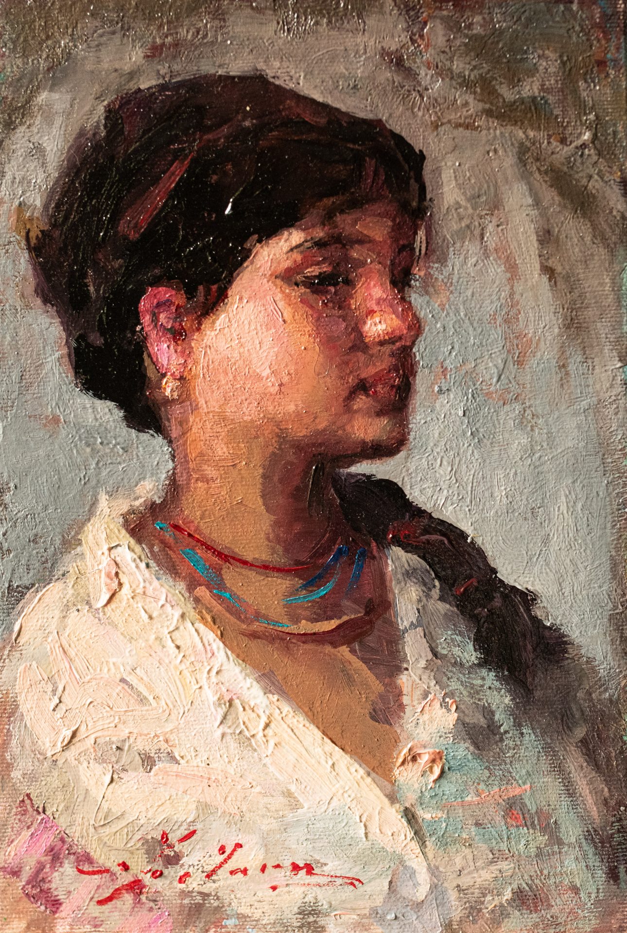 Tânără cu colier albastru - Tiberiu Chelaru Tânără cu colier albastru - Tiberiu Chelaru